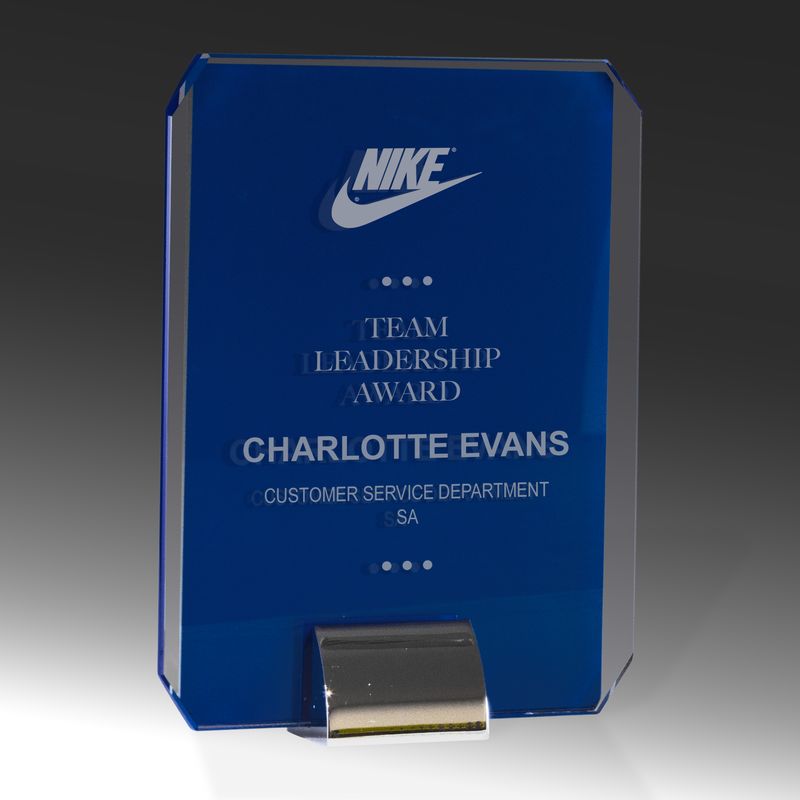 Rectangle Blue Glass Silver Stand Glass Award 200mm