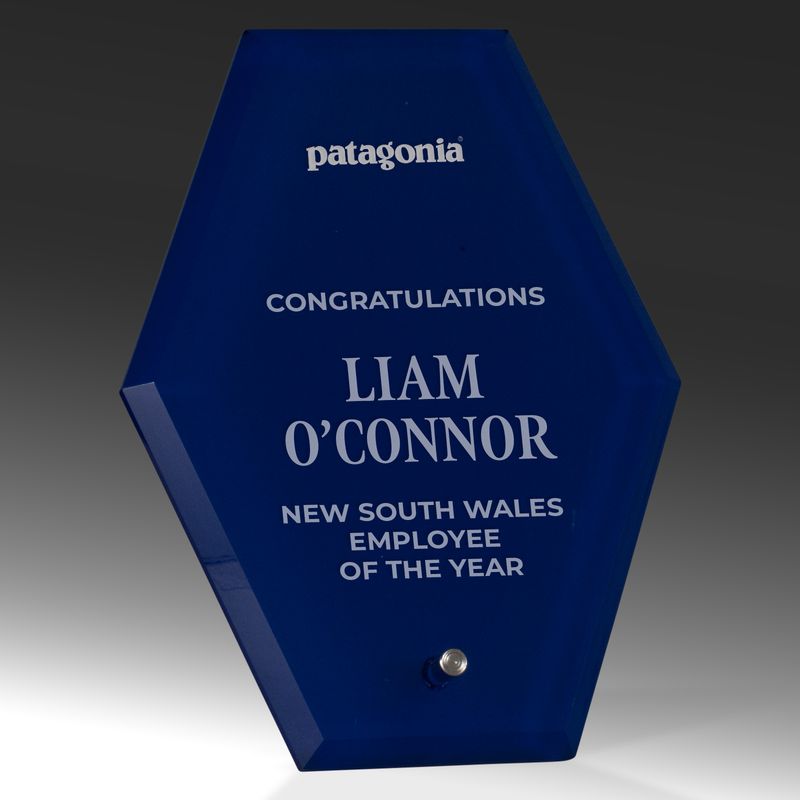 Hexagon Blue Glass Award 225mm
