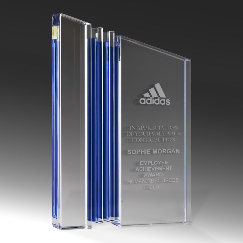 Triple Blue Stripe Crystal Award 190mm