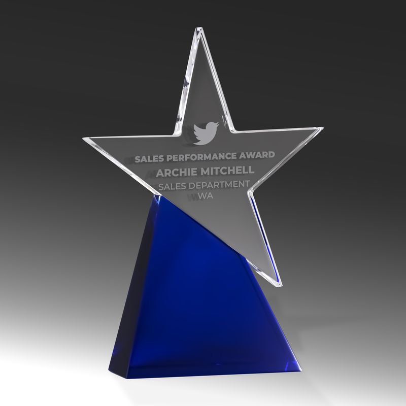 Crystal Blue Star Crystal Award 190mm